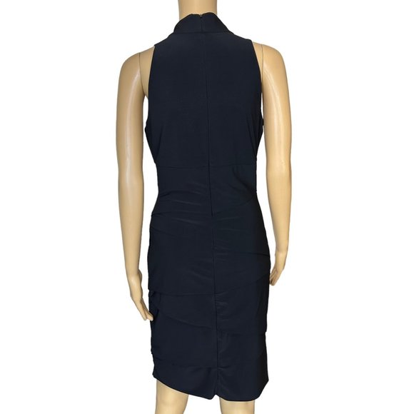 White House Halter Artichoke Dress Size 8 Black Layered Stretch Eyelet Neck - Picture 2 of 13